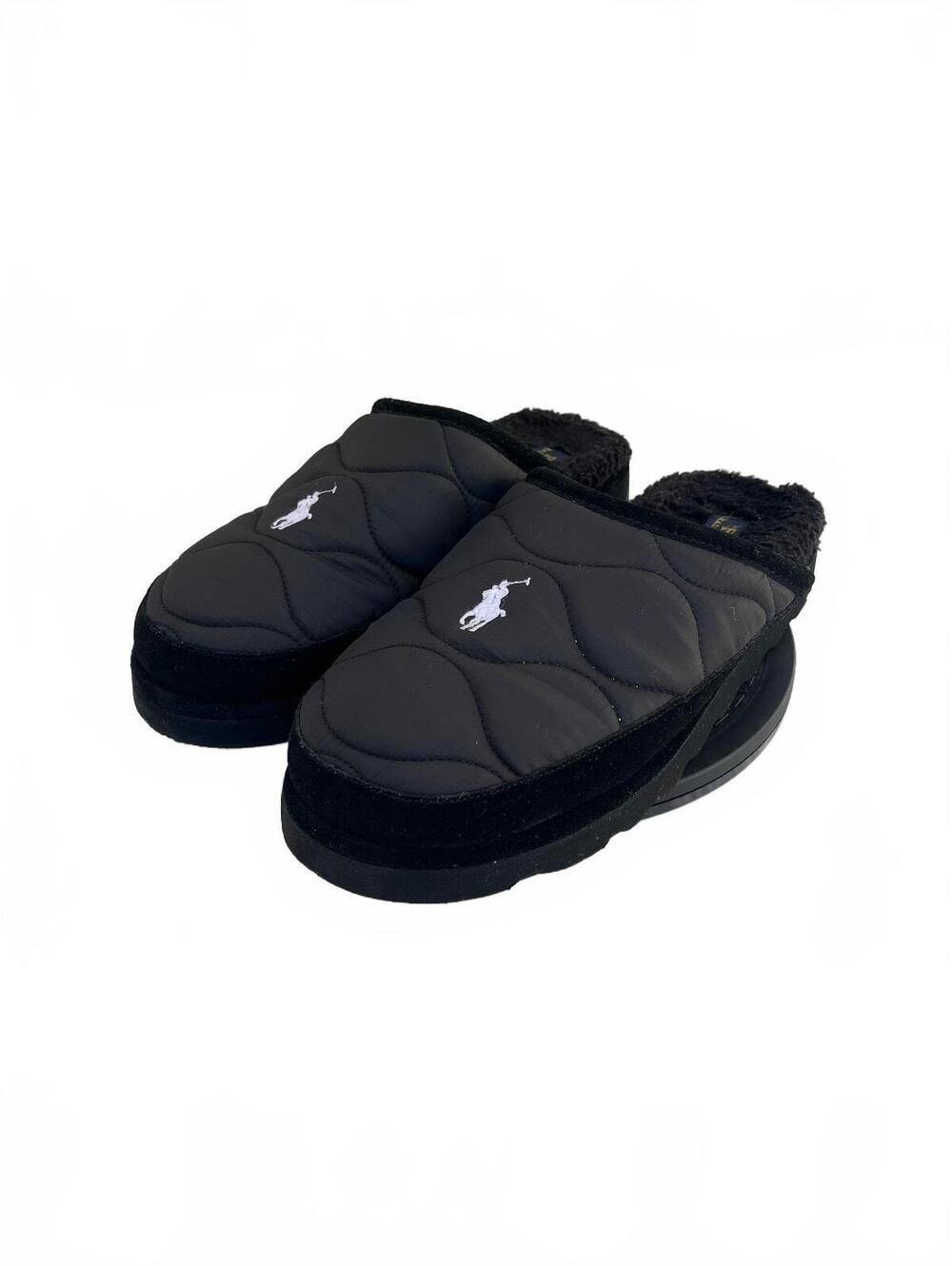 Polo Ralph Lauren Men's Black Quilted Mule Slippers Fleece Lining Size 11